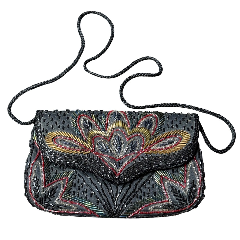 Beaded Evening Bag Clutch Purse Formal Party Handbag Black